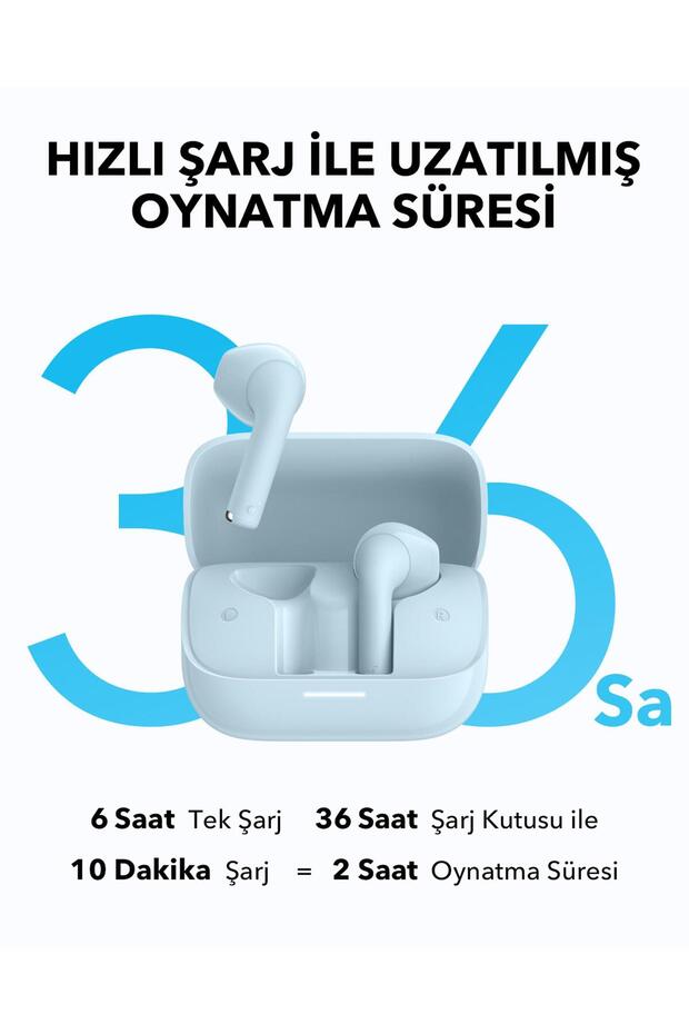 Soundcore K20i Kulak İçi Bluetooth Kulaklık, 36 Saat Çalma Süresi, Mavi - A3994 - 4
