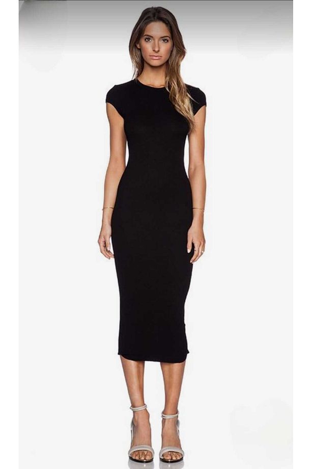 kadın bodycon kuş kollu zarif midi boy kalem fitilli kumaş elbise - 4