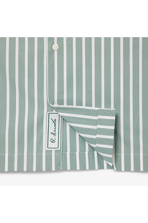 Erkek Relaxed Fit Kısa Kollu Çizgili Yeşil Gömlek - 8