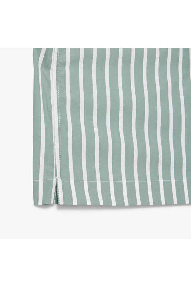 Erkek Relaxed Fit Kısa Kollu Çizgili Yeşil Gömlek - 7
