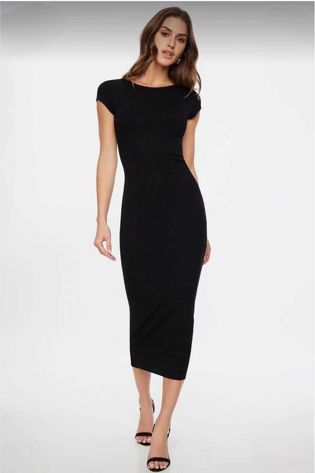 kadın bodycon kuş kollu zarif midi boy kalem fitilli kumaş elbise - 1