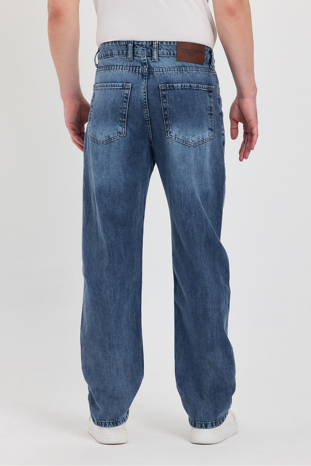 Baggy Regular Düz Bol Paça Erkek Jean Kot Pantolon - 3