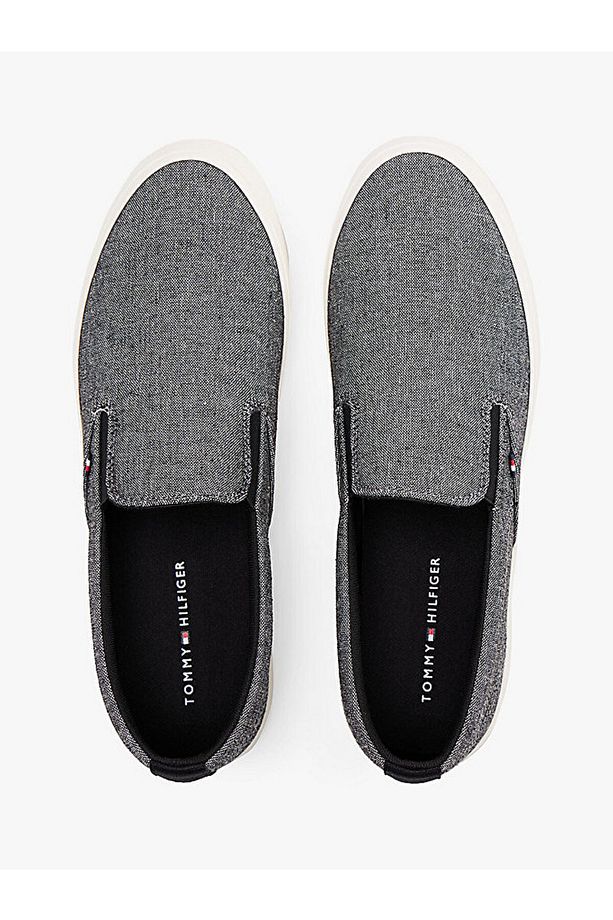 Linen Chambray Slip-On Canvas Trainers - 3