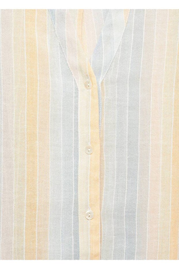 Çizgili yarı transparan gömlek - 7