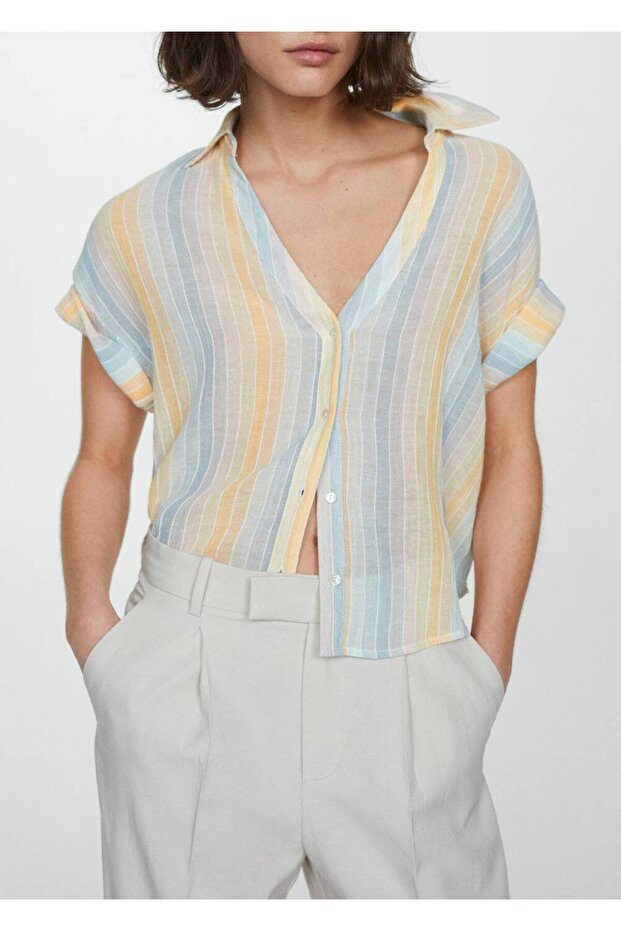 Çizgili yarı transparan gömlek - 6