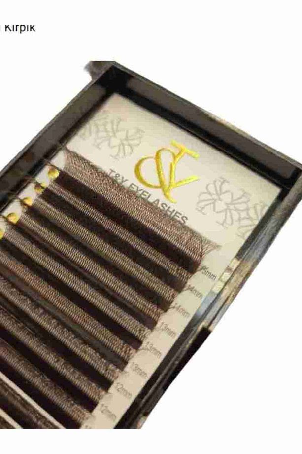 Renkli Kirpik , 0.07 Kalınlık , W 6P CC Kıvrım , Mix 8-15 mm , Kahve , T&Y - 1