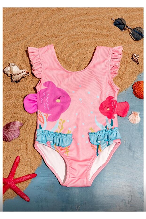 Mi̇lays Girl's Fish Embroidered Swimsuit