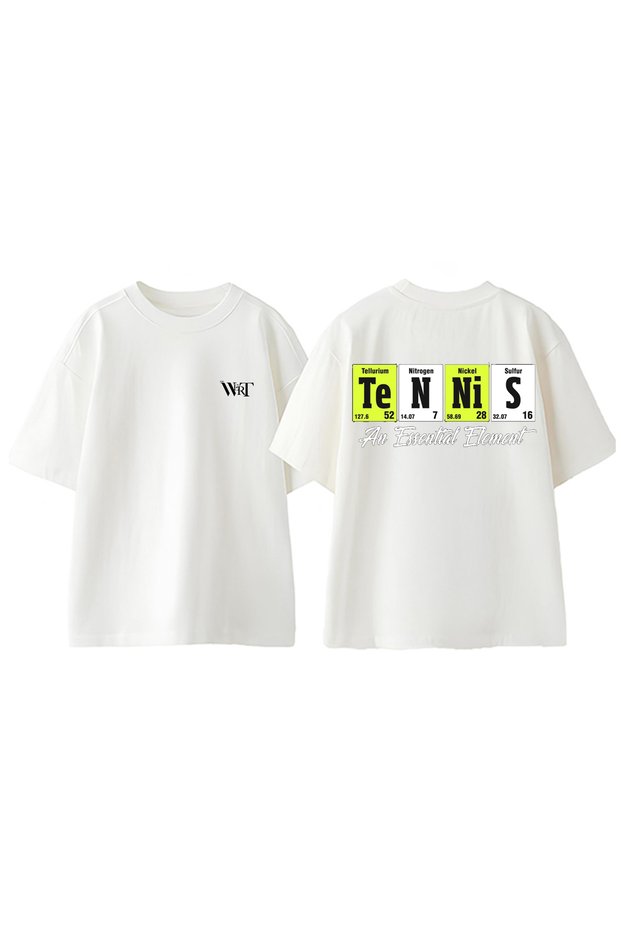 Element Tennis Design Back Printed Cotton White Oversize T-Shirt
