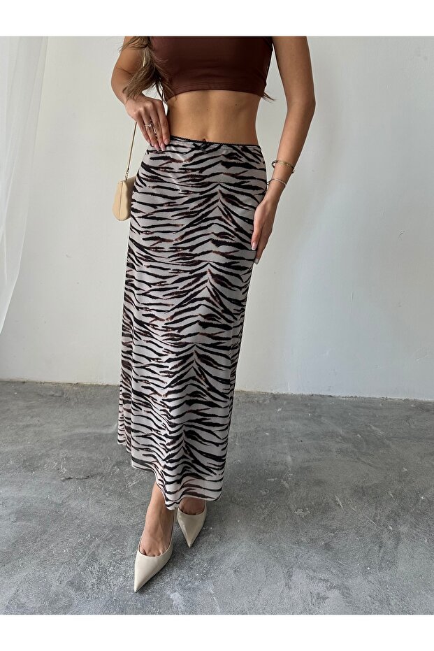 Women's Livia Lined Lycra Patterned Long Tulle Skirt