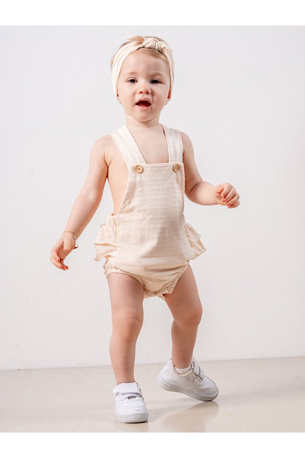 Baby Kids Cream Cotton Comfortable Salopet Jumpsuit 2-Piece Set Trend Fashion Bottom Top Set