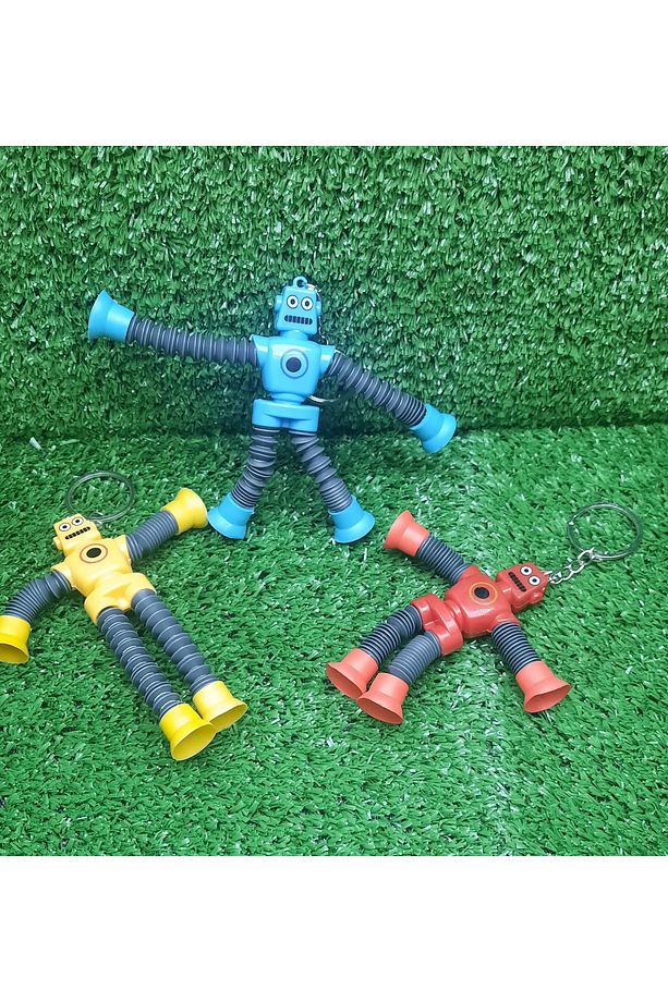 Vantuzlu Robot Anahtarlik, Oyuncak 1 Adet Uzayan Kisalan Esnek Robot 13,5x17 cm - 3