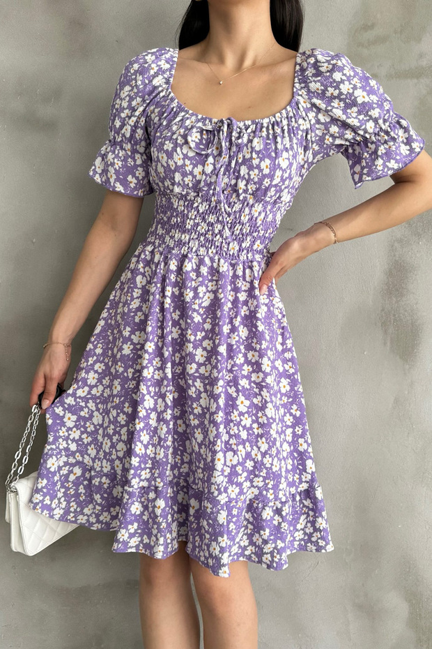 فستان جيبيل منقوش باللون الليلكي - 1