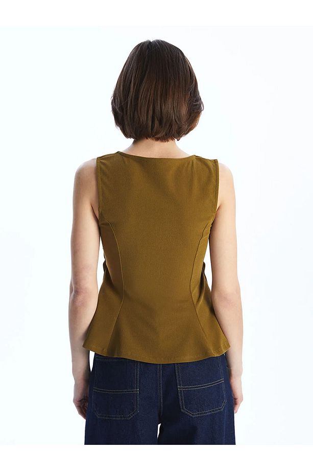 LCW Vision Haki Kare Yaka Peplum Bluz - 4