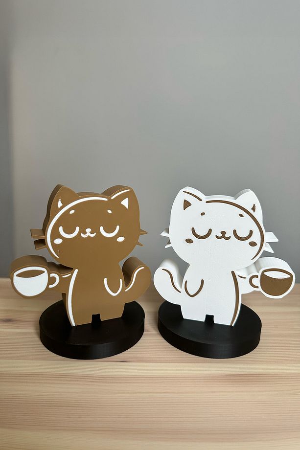 Kahve İçen Sevimli Kediler 2li Biblo Seti, Kahve Köşesi Dekoru, Kahve Sever Süs 12cm Bioplastik - 4