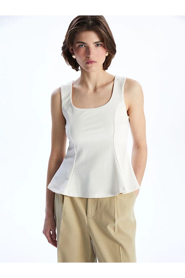 LCW Vision Ekru Kare Yaka Peplum Bluz - 1