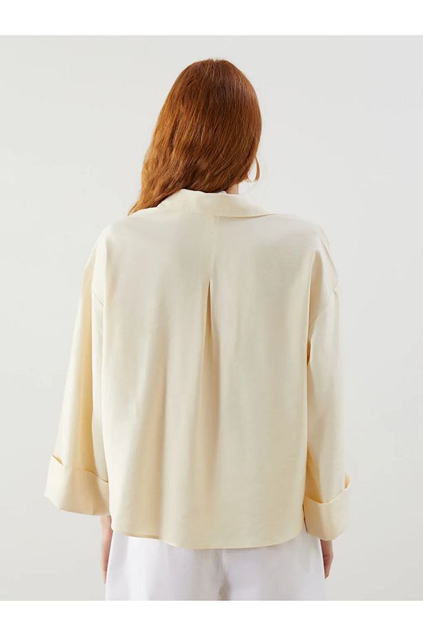 LCW Vision Sari Modal Karışımlı Oversize Kadın Gömlek - 4