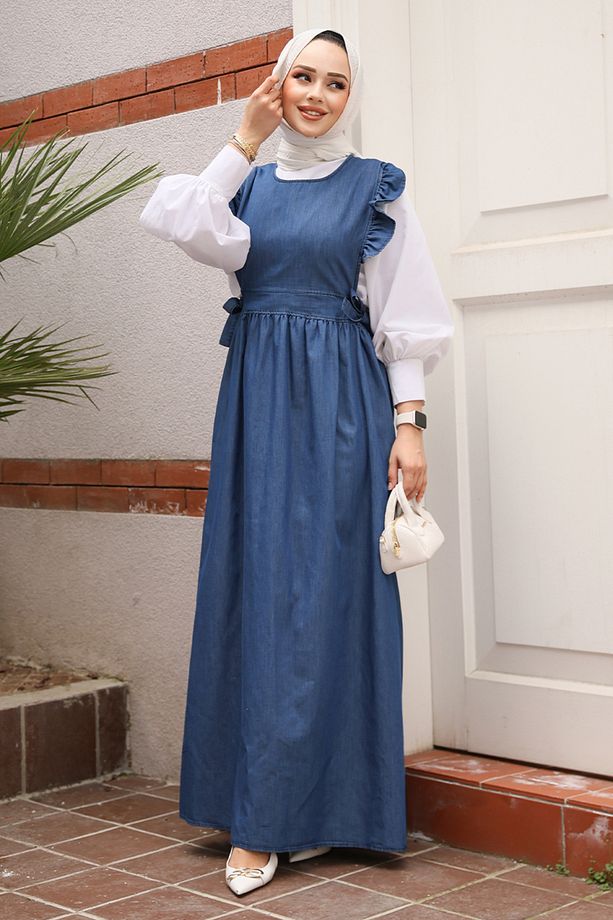 Jile Lacivert Tesettür Kot Elbise 19113L - 2