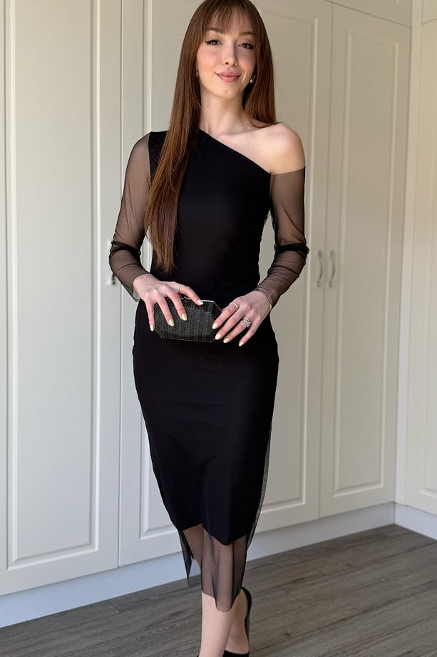 Siyah Midi Tül Elbise - 6