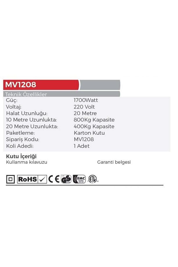 Mytol Mv1208 - 4 Dört Hareketli Şaryolu Yük Kaldırma Vinçi 600-1200 Kg - 2