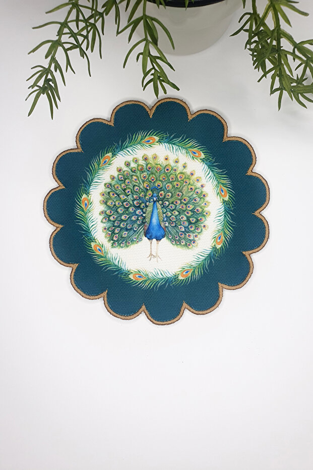 Peacock Peacock Designed Embroidery Edge Fabric Cocktail Napkin 1 Piece