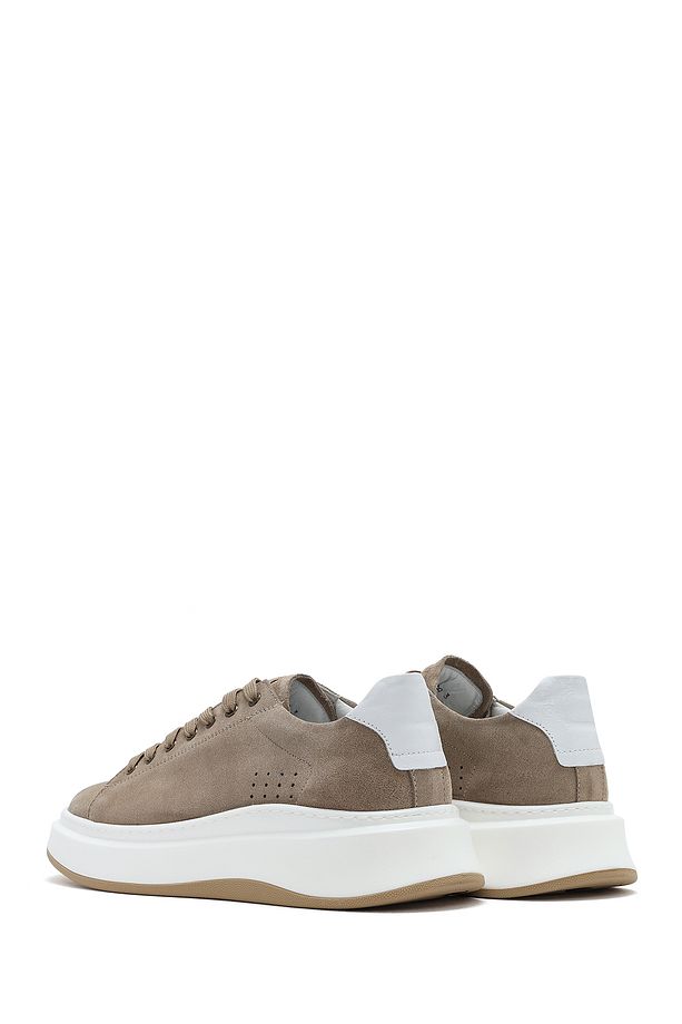 Erkek Bej Bağcıklı Kalın Tabanlı Nubuk Deri Sneaker 25SFD6109V3 - 5