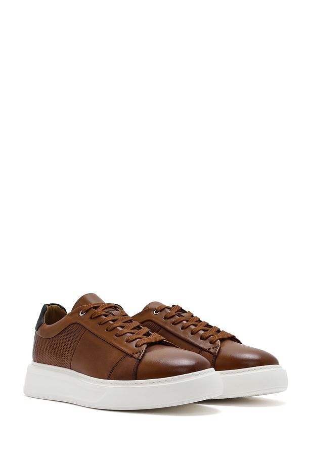 Erkek Taba Bağcıklı Kalın Tabanlı Deri Sneaker 25SFD612818 - 3