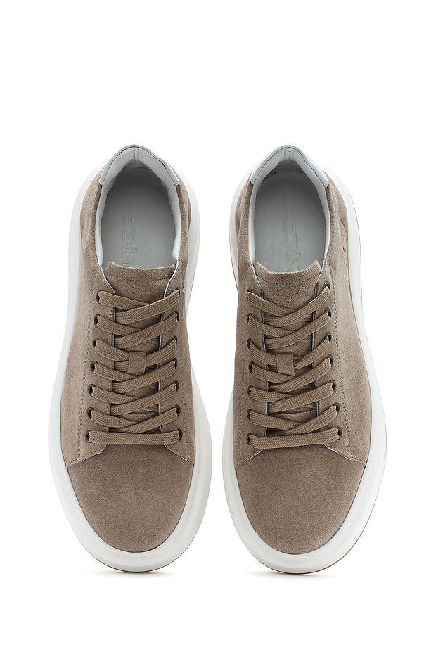 Erkek Bej Bağcıklı Kalın Tabanlı Nubuk Deri Sneaker 25SFD6109V3 - 7