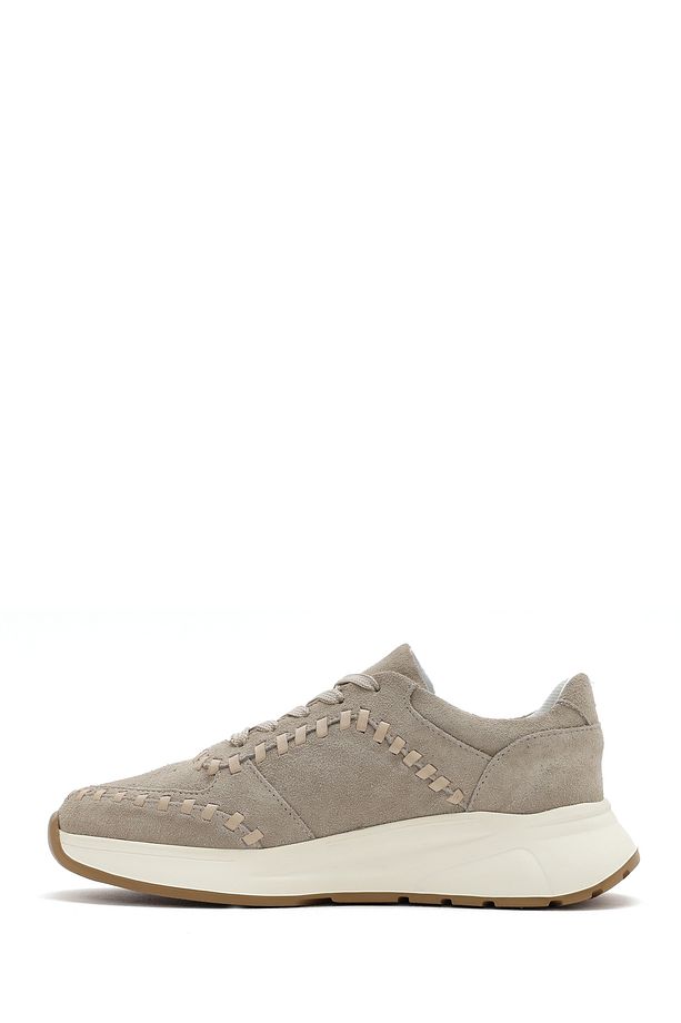 Kadın Bej Bağcıklı Kalın Tabanlı Süet Deri Sneaker 25SFD420410 - 2