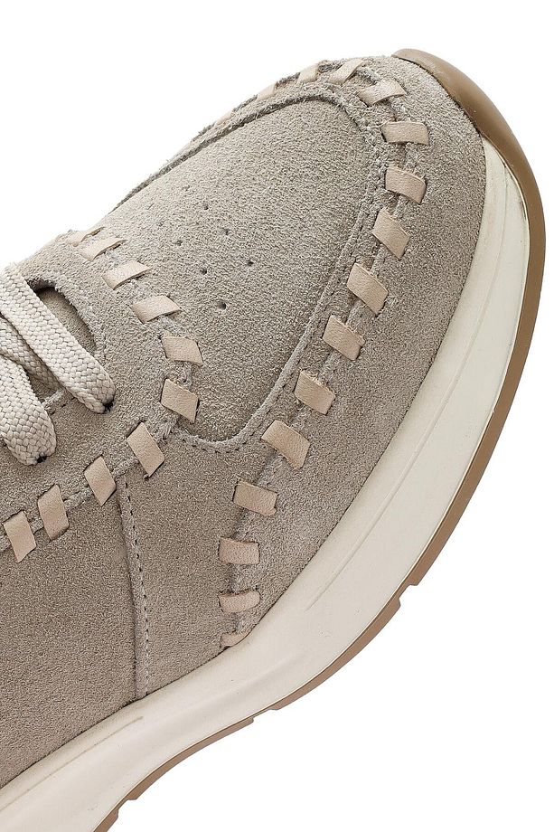 Kadın Bej Bağcıklı Kalın Tabanlı Süet Deri Sneaker 25SFD420410 - 8