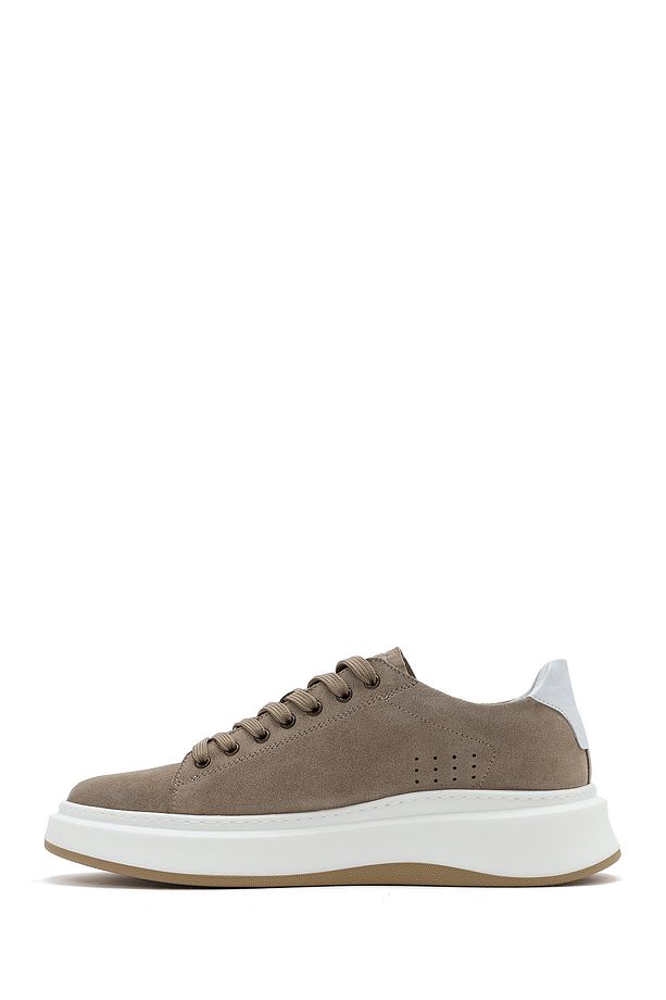 Erkek Bej Bağcıklı Kalın Tabanlı Nubuk Deri Sneaker 25SFD6109V3 - 2