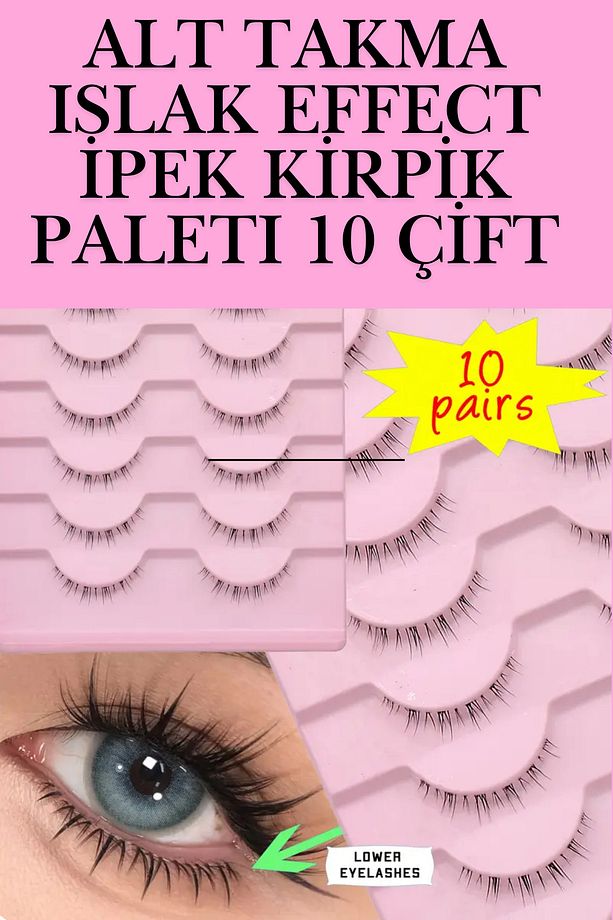 ALT TAKMA İPEK KİRPİK PALETİ 10 ÇİFT- ISLAK EFFECT MAKYAJ TAKMA KİRPİKLERİ-ANİME ALT KİRPİK - 3