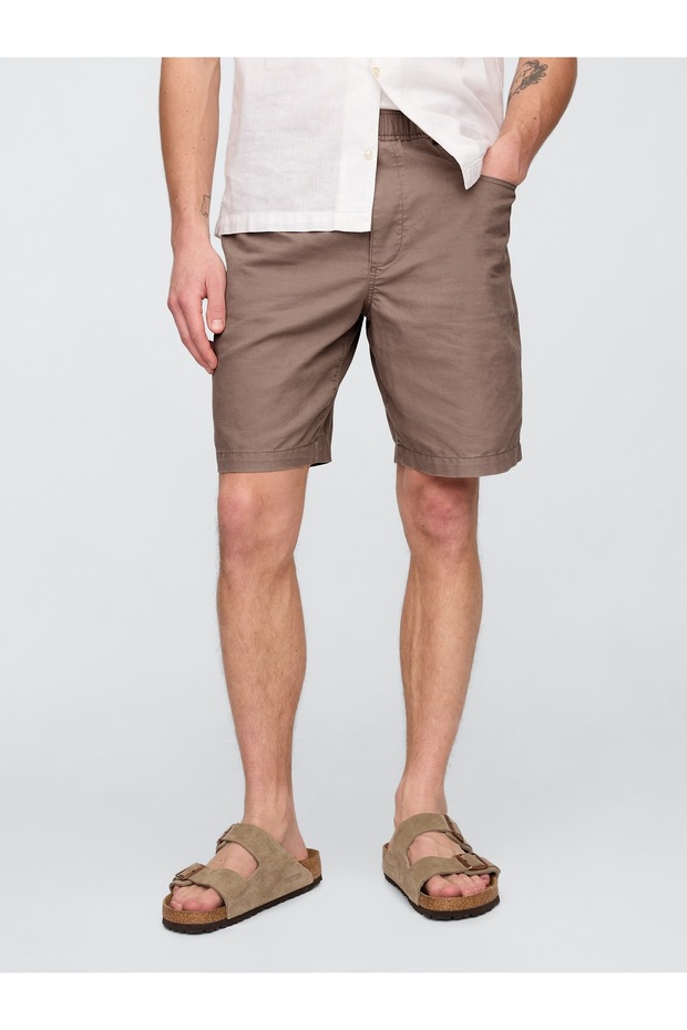 Erkek Kahverengi Keten Şort - 6