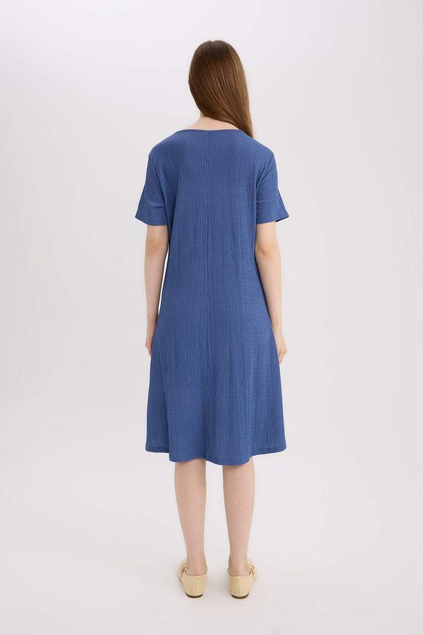 Regular Fit Apaş Yaka Basic Düz Bürümcük Kısa Kollu Midi Yazlık Elbise D3834ax25sm - 6
