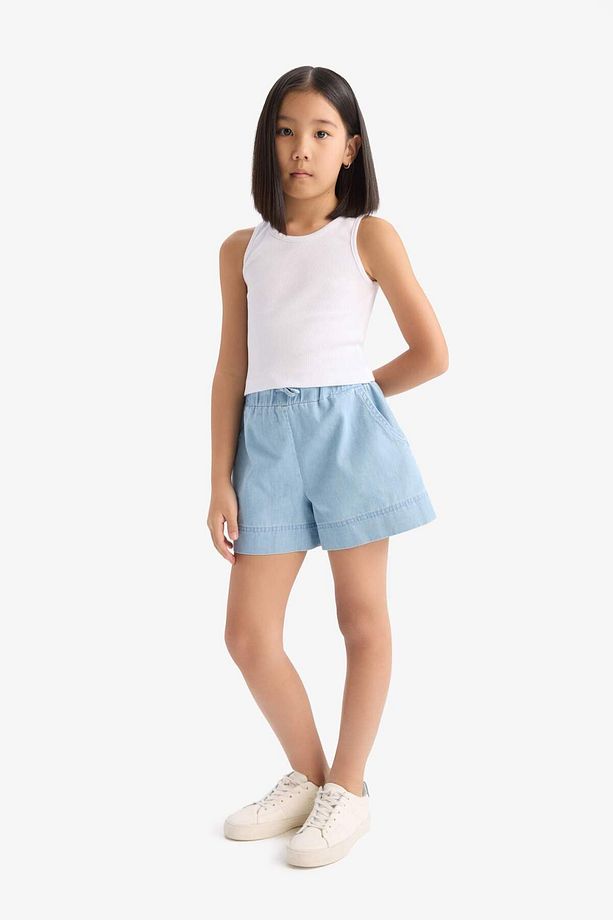Kız Çocuk Beli Lastikli Jean Şort B6386a825sm - 2