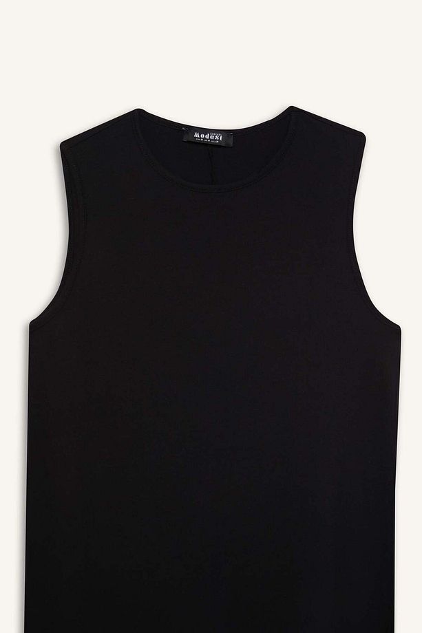 Regular Fit Bisiklet Yaka Basic Düz Penye Kolsuz Midi Elbise C9686ax25sm - 2