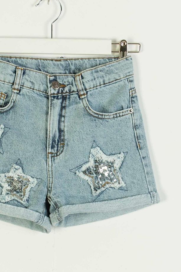 Deroshkids Kız Çocuk Yıldızlı Kot Şort / Pullu Magic Star Jean Şort - 5