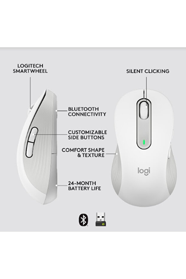 Logitech Signature M650 Left Wireless Mouse, USB, 4000 dpi, recommended for left-handed users (White) - 11