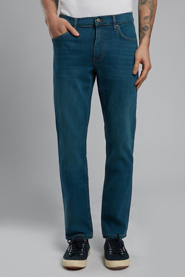 Marco normal waist slim cut straight leg blue men's jean pants
