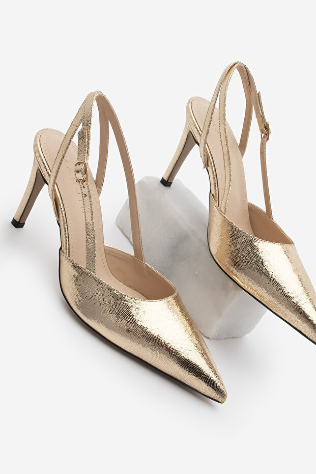 Women's Stiletto Pointed Toe Open Back Classic Heeled Shoes Zemar Gold