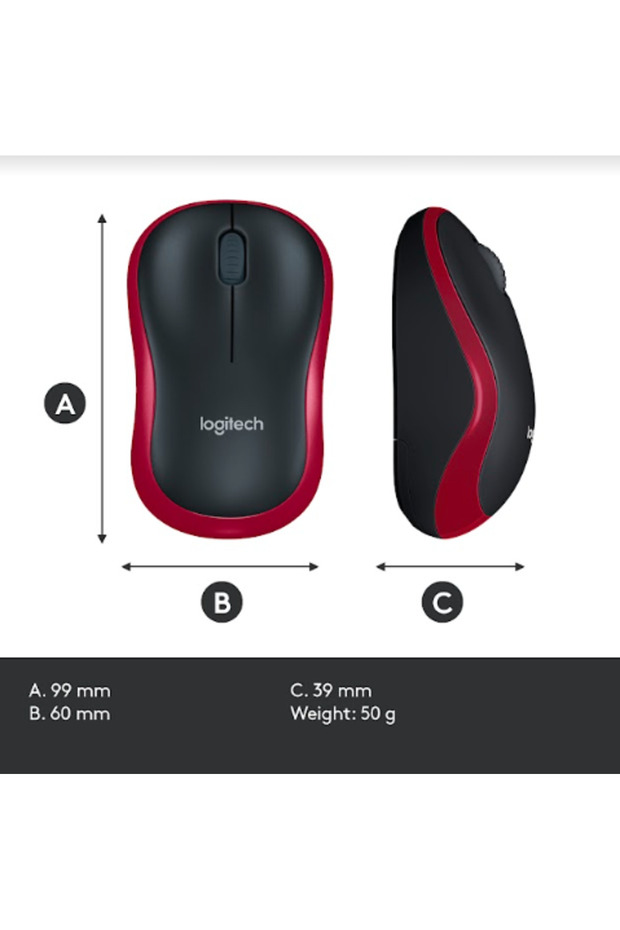 Mouse optic wireless Logitech M185, USB, 1000 DPI (Rosu) - 9