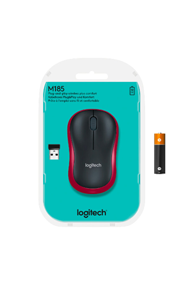 Mouse optic wireless Logitech M185, USB, 1000 DPI (Rosu) - 3