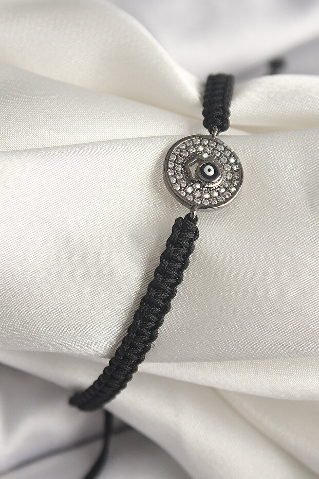 Brass Smoked Color Zircon Stone Evil Eye Bead Embellished Macrame Elevator Model Women's Bracelet Tj-Bb6788
