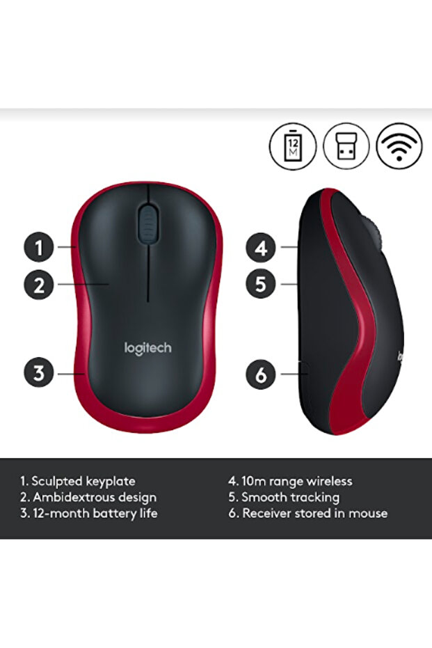 Mouse optic wireless Logitech M185, USB, 1000 DPI (Rosu) - 8