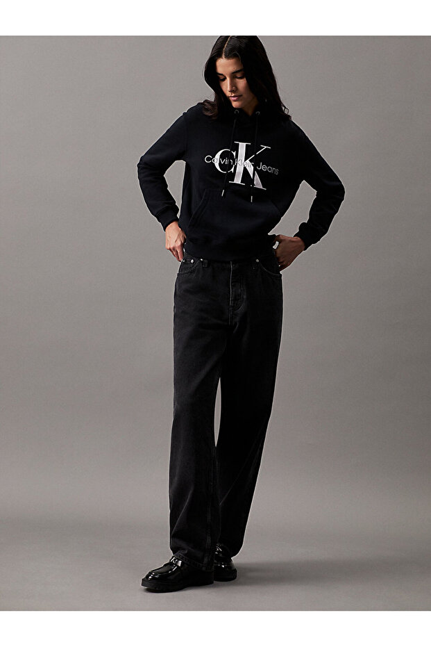 Kadın Siyah Kapüşonlu Sweatshirt - 4