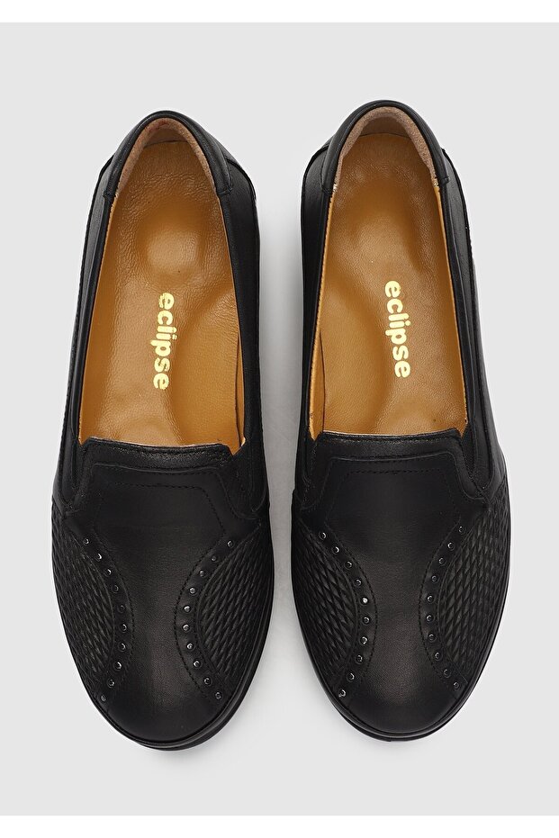 Siyah Deri Kadın Ayakkabı - 5