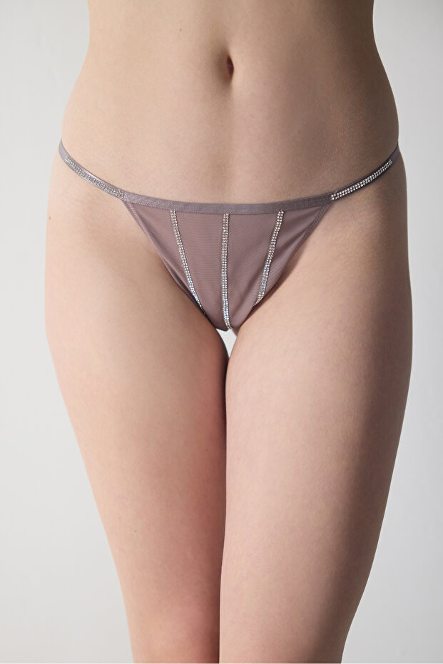 Taşlı String Tül Külot - 1