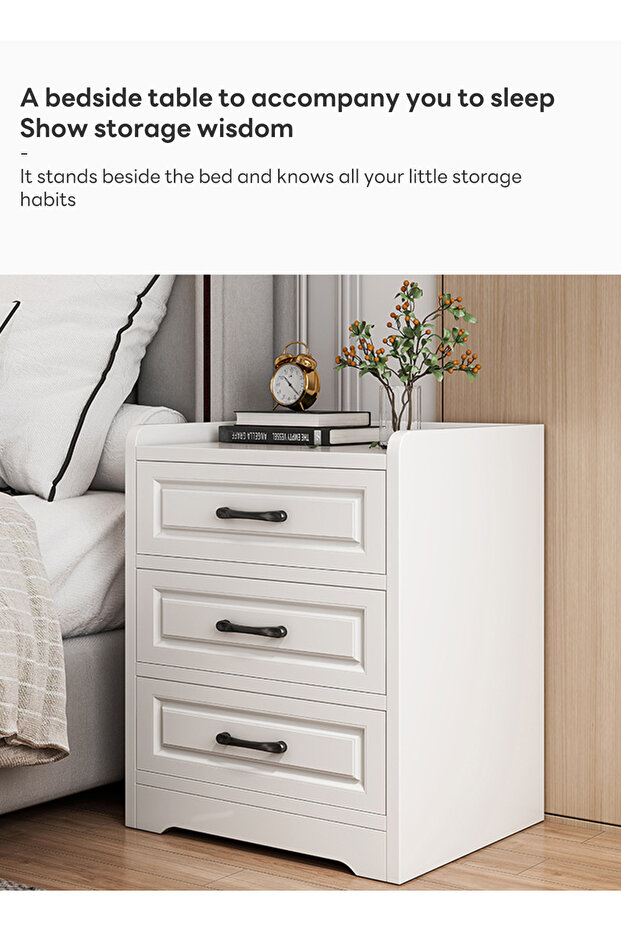 European Style Bedroom Cabinet Vintage Nightstand With 3 Drawers For Bedroom Living Room 40*36*60cm - 3