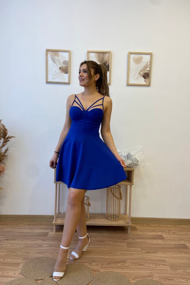 Göğüs Kuplu Kloş Mini Elbise - 1
