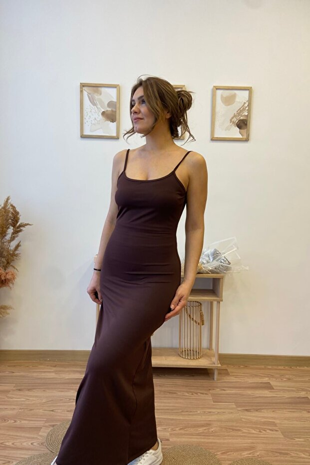 İnce Askılı Esnek Basic Elbise - 5