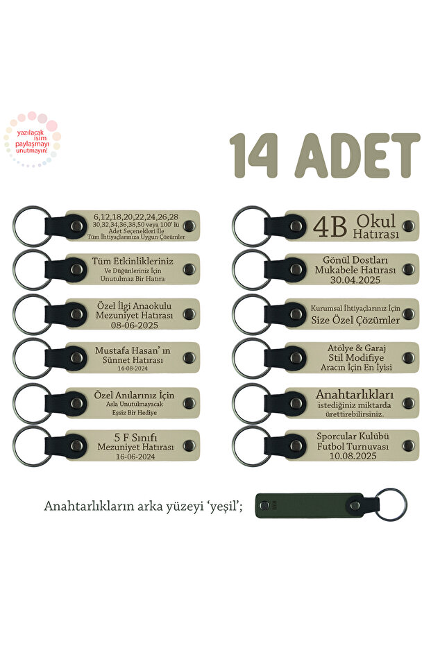Baby Visit Gift for Guests Name Message Writable, 14-Piece Keychain, Milk Coffee & Green